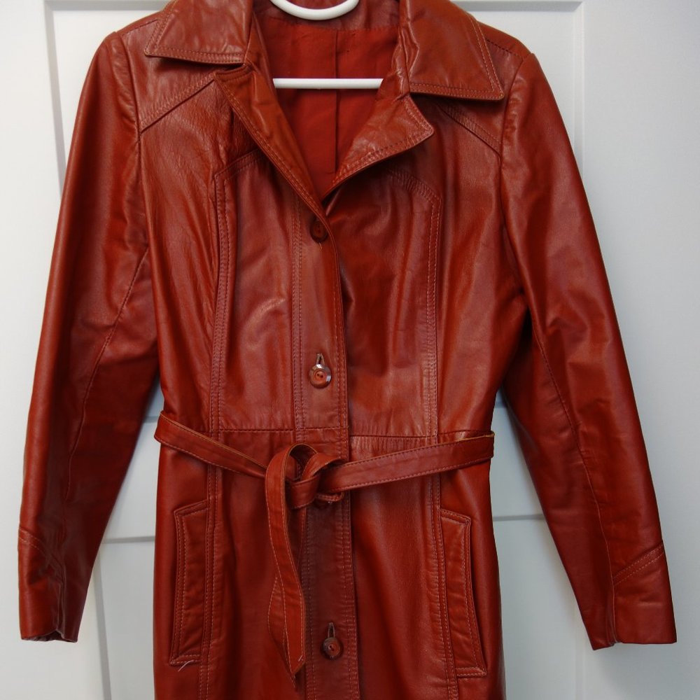 Vintage Oxblood Red Leather Trench Coat - Size Small or 6